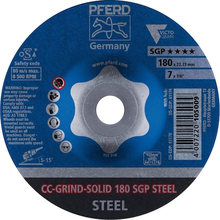 Pferd 61170 7in CC-Grind Solid - 7/8in A.H. - SGP Steel Victograin 61170-PFERD